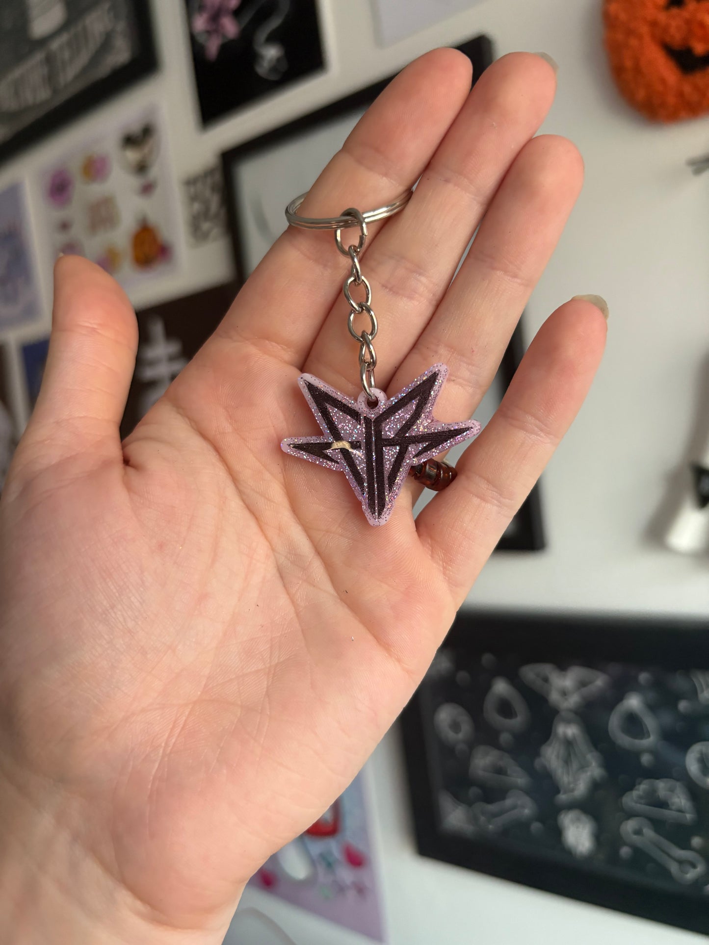 Pink Holographic Falling Backwards Keyring
