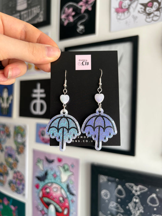 Lilac Holographic Rainy Umbrella Earrings