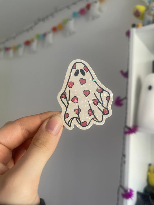 Red Hearts Ghost Holographic Sticker