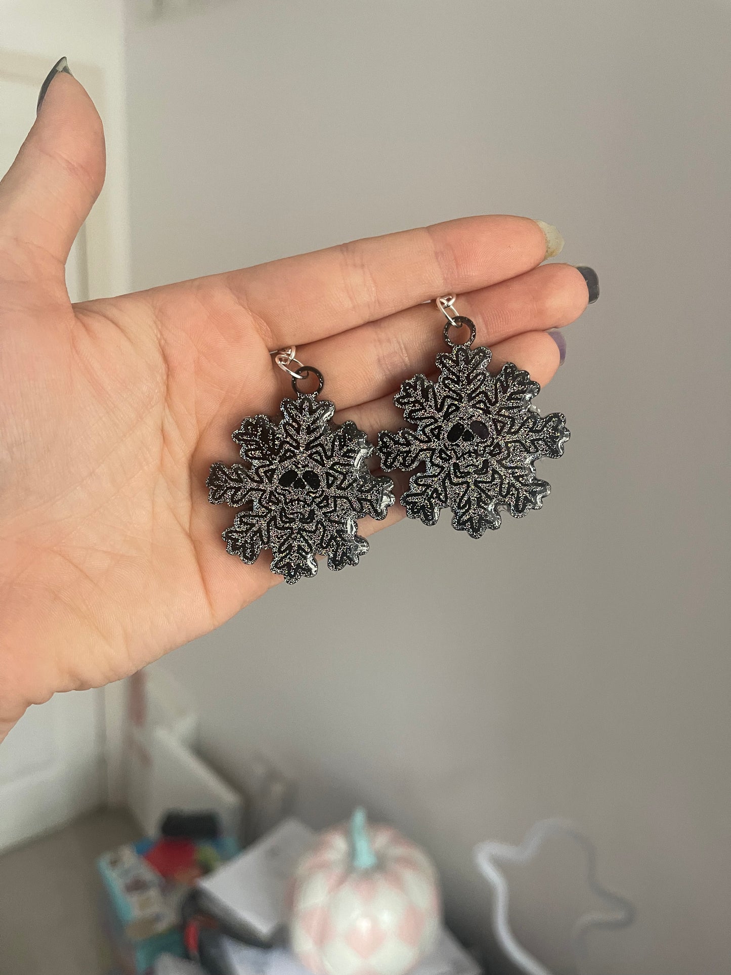 Holographic Skull Snowflake Earrings