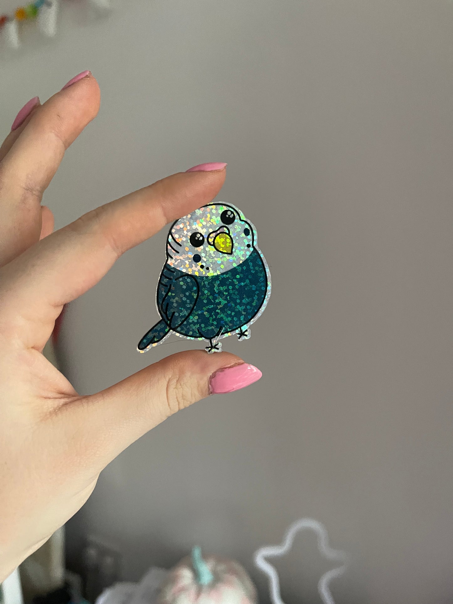 Coke The Budgie Holographic Glitter Sticker