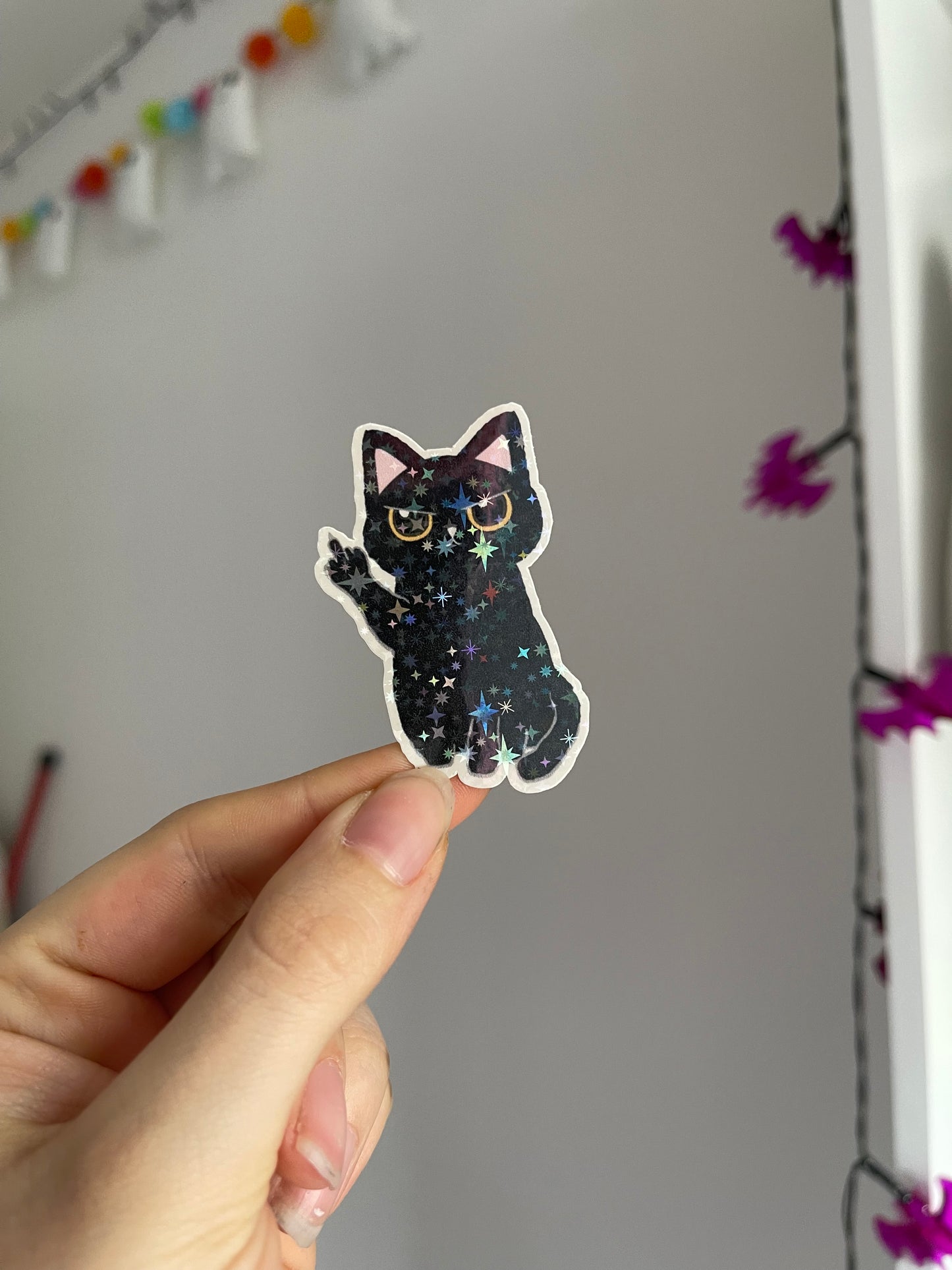 Middle Finger Kitty Holographic Sticker