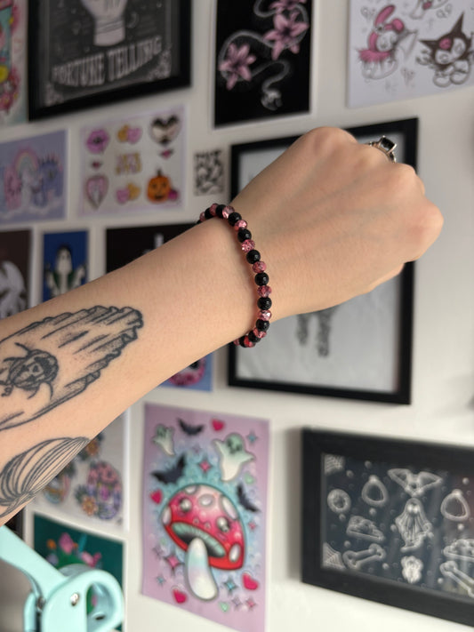 Black & Pink Beaded Bracelet