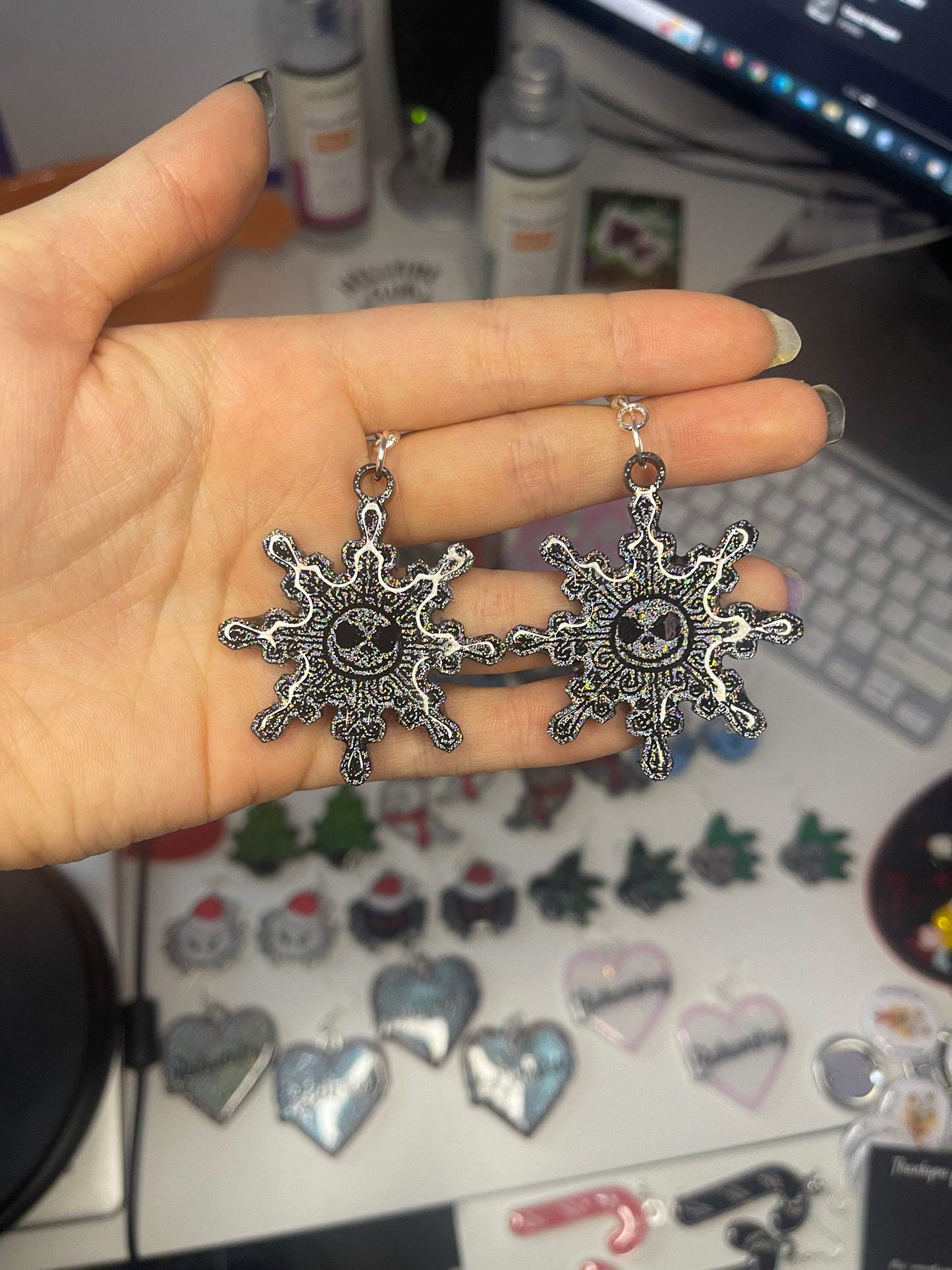 Holographic Jack Snowflake Earrings