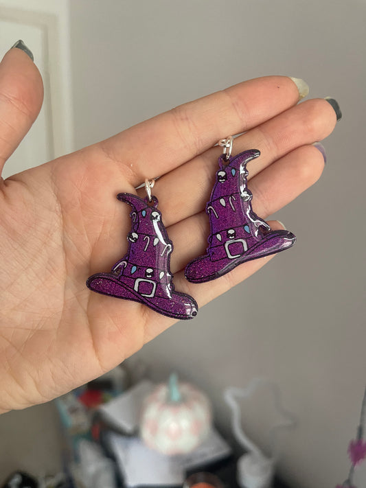 Purple Christmas Witch Hats Earrings