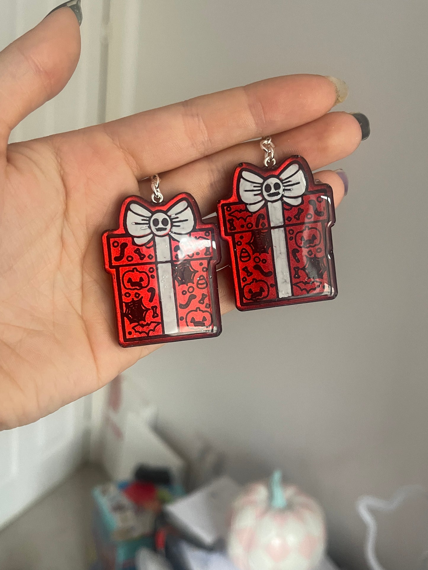 Red Chrome Spooky Presents Earrings