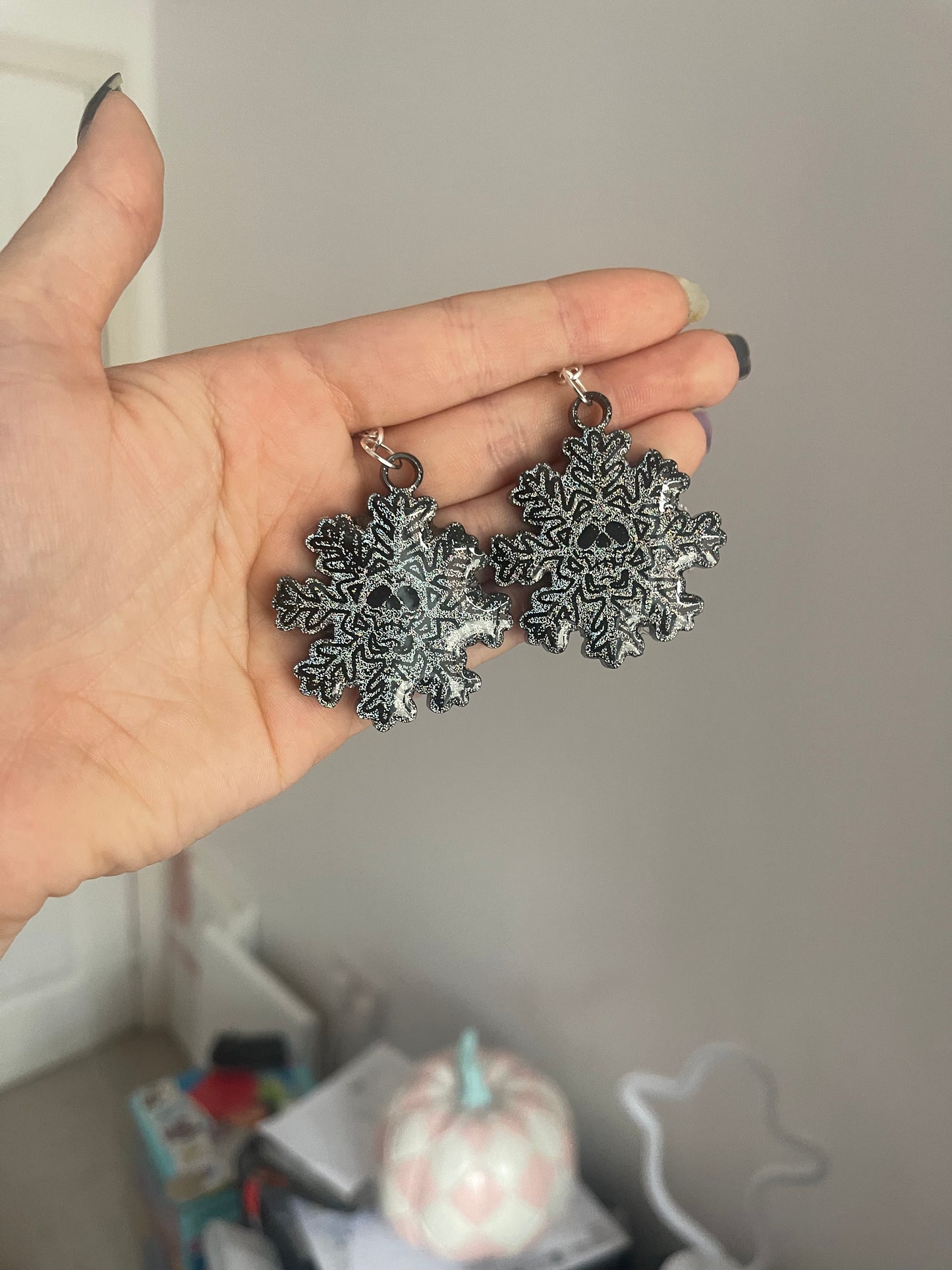 Holographic Skull Snowflake Earrings