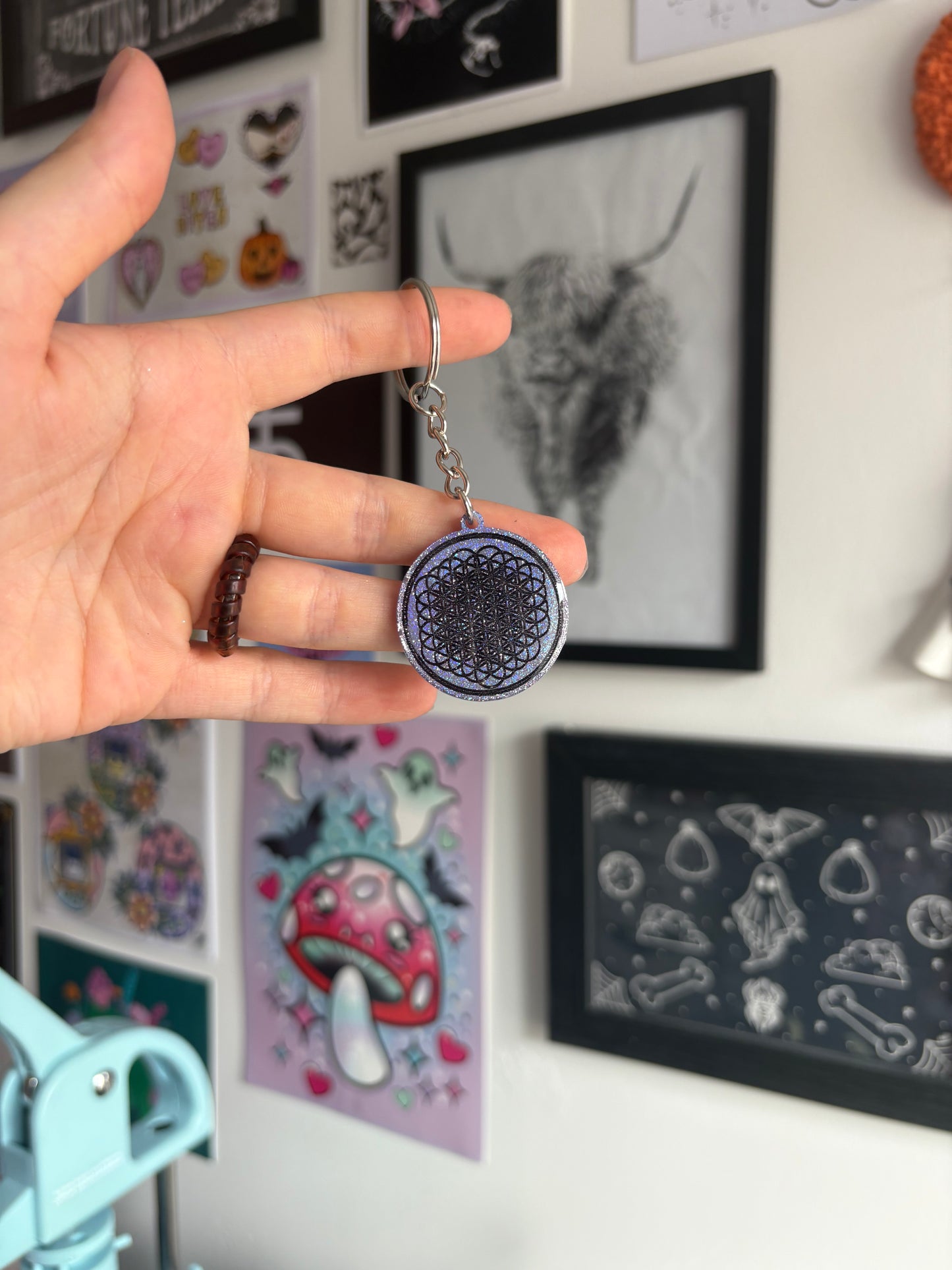 Lilac Holographic Flower of Life Keyring