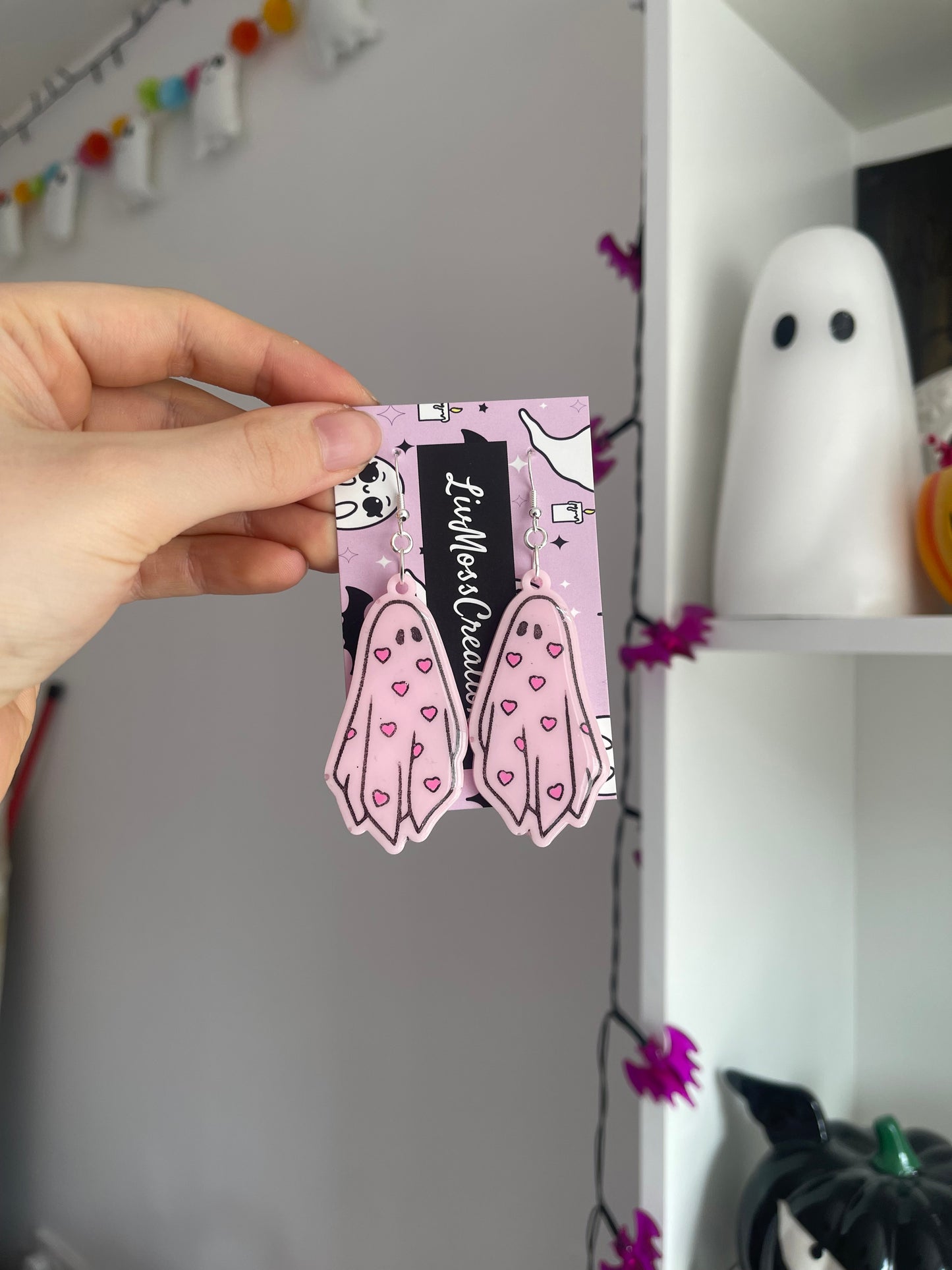 Double Pink Heart Ghost Earrings