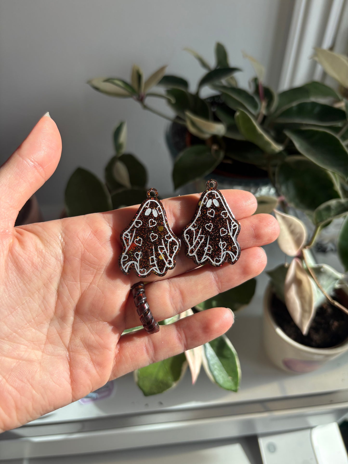 Black & Orange Glitter Ghosties Earrings