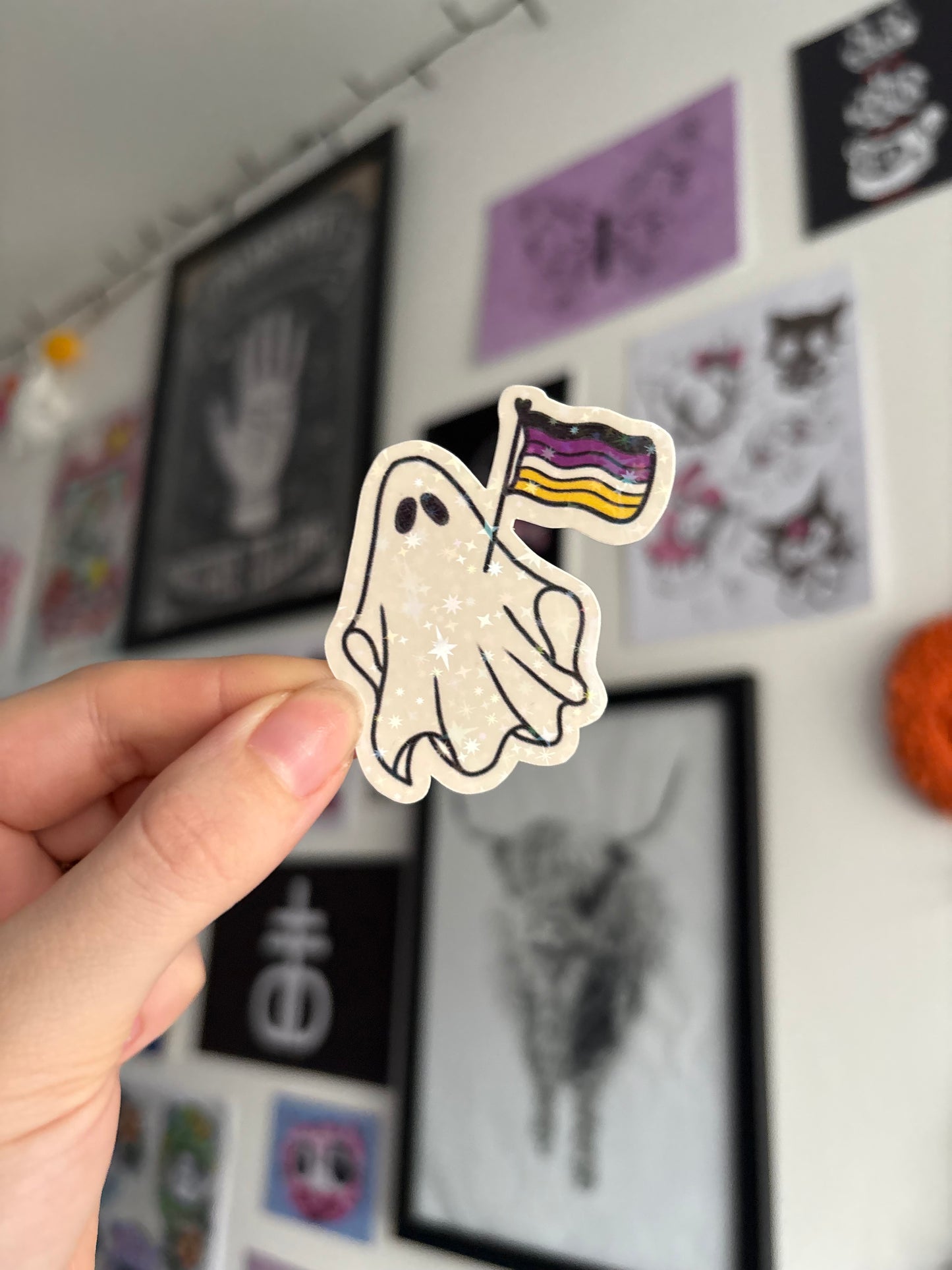 Non-Binary Pride Ghost Holographic Sticker