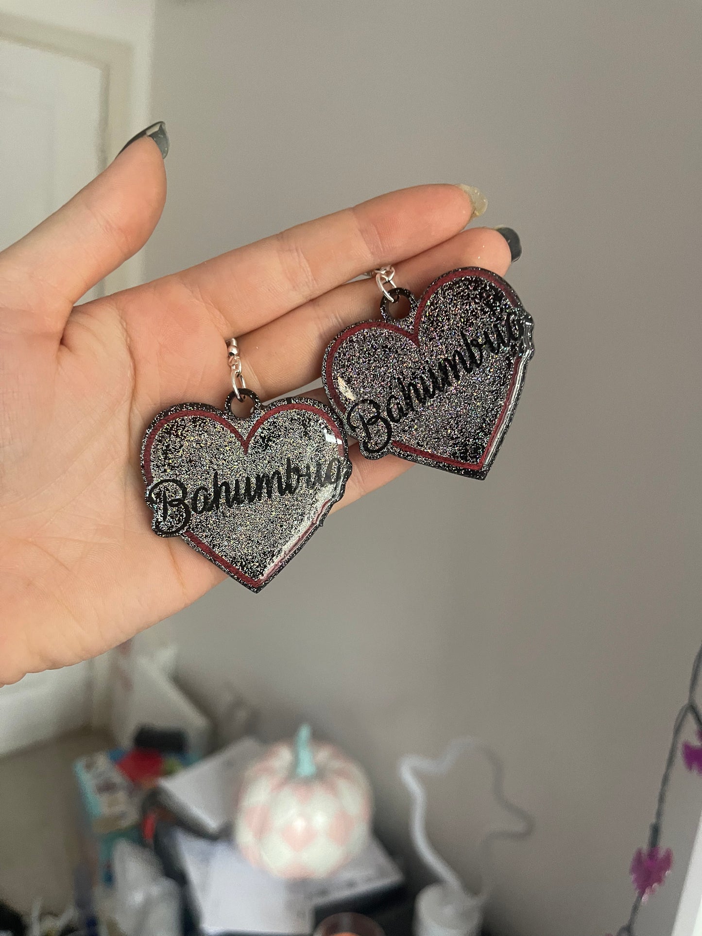 Holographic Bahumbug Red Hearts Earrings