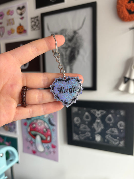 Lilac Holographic Blegh Barbed Heart Keyring