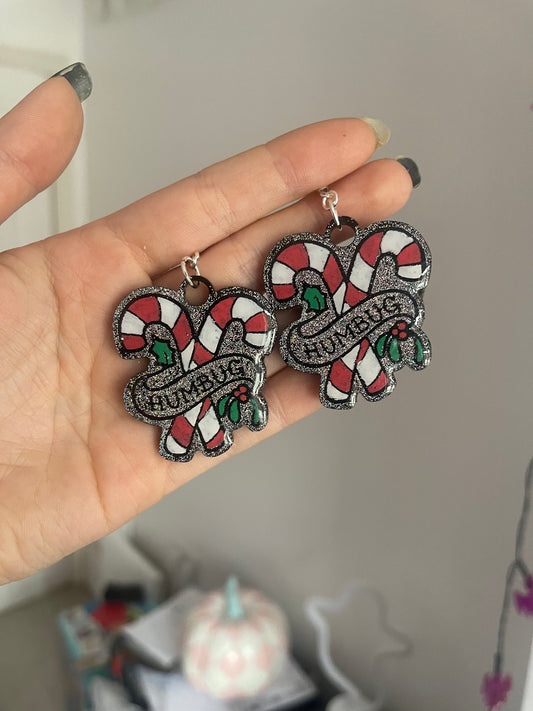 Holographic Humbug Candy Cane Earrings