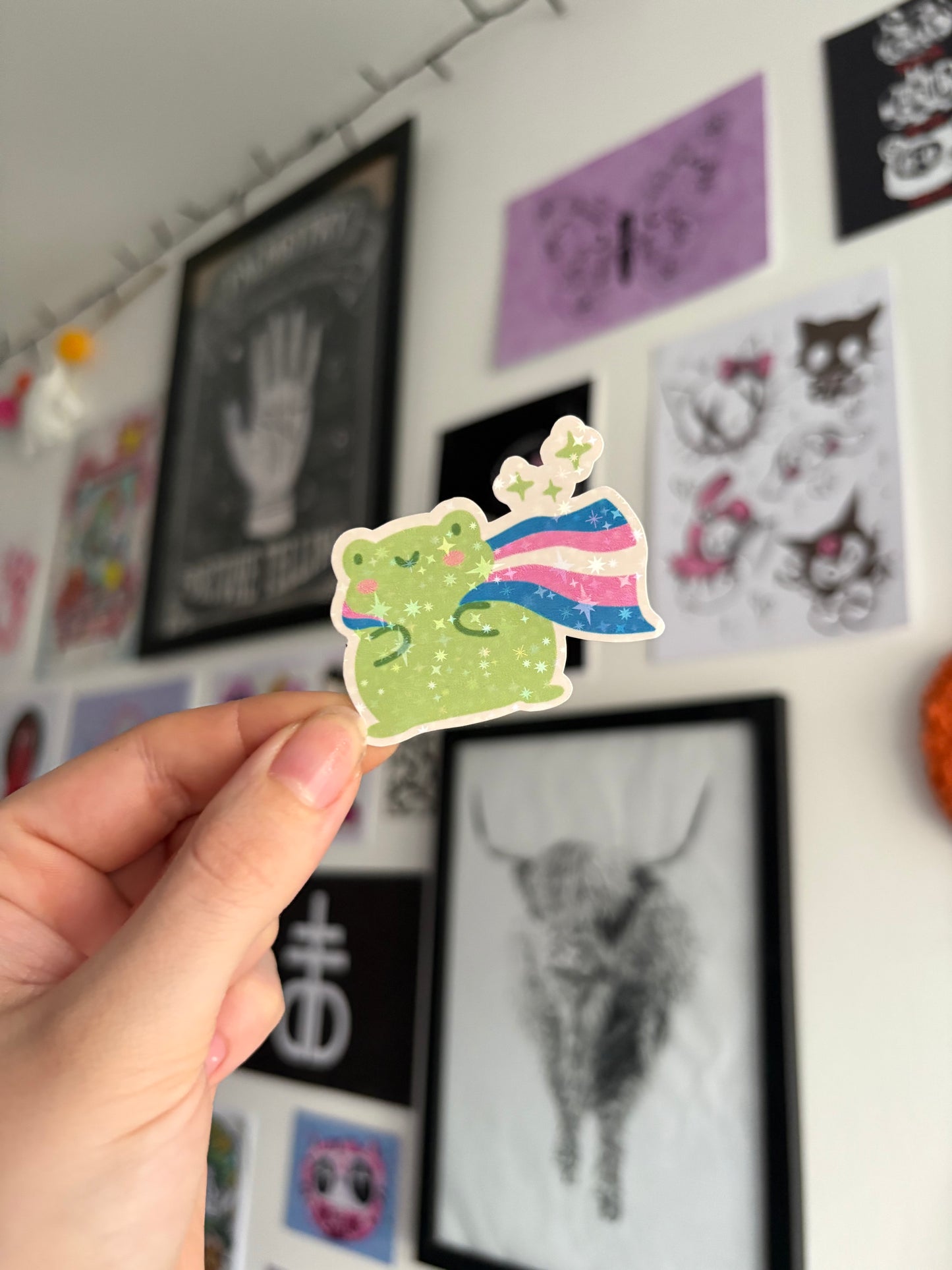 Trans Pride Froggy Holographic Sticker