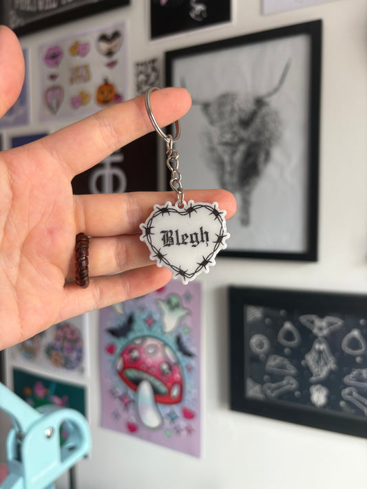 White Blegh Barbed Heart Keyring