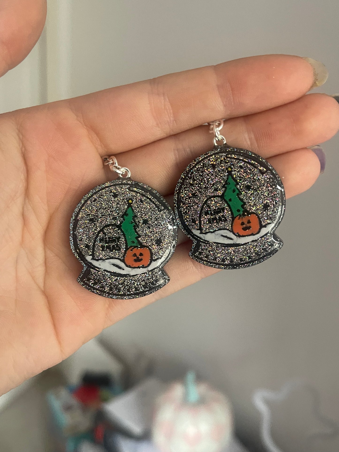 Holographic Spooky Snow Globe Earrings