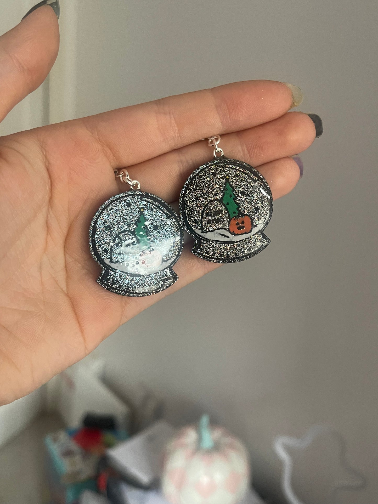 Holographic Spooky Snow Globe Earrings