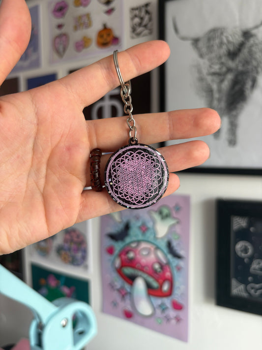 Black & Pink Flower of Life Keyring