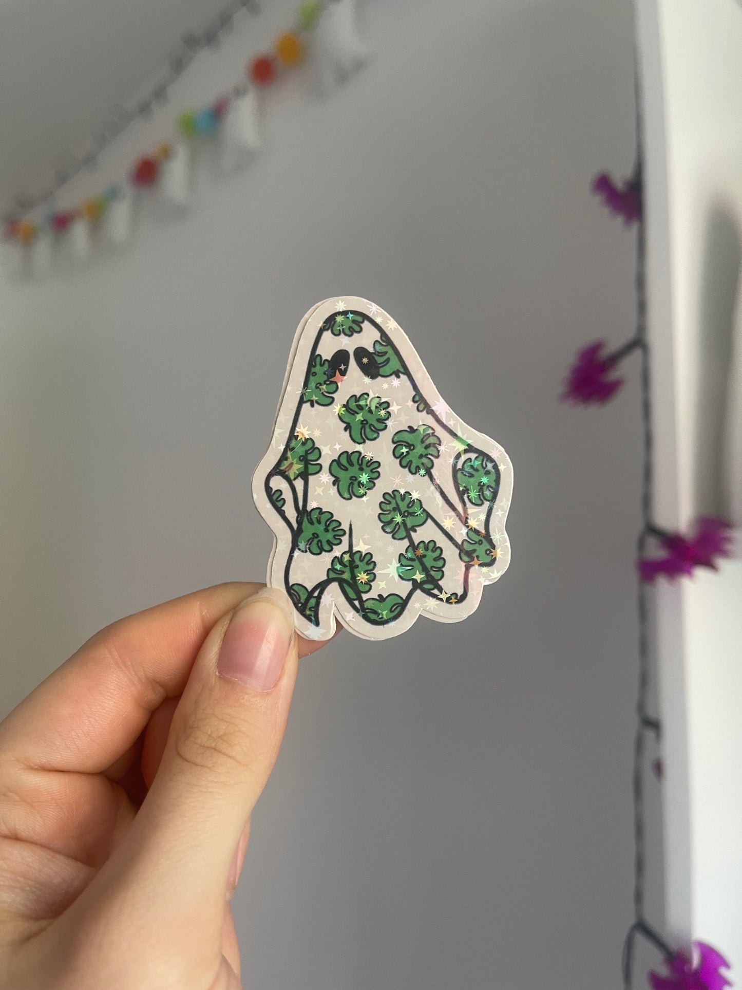 Monstera Ghost Holographic Sticker