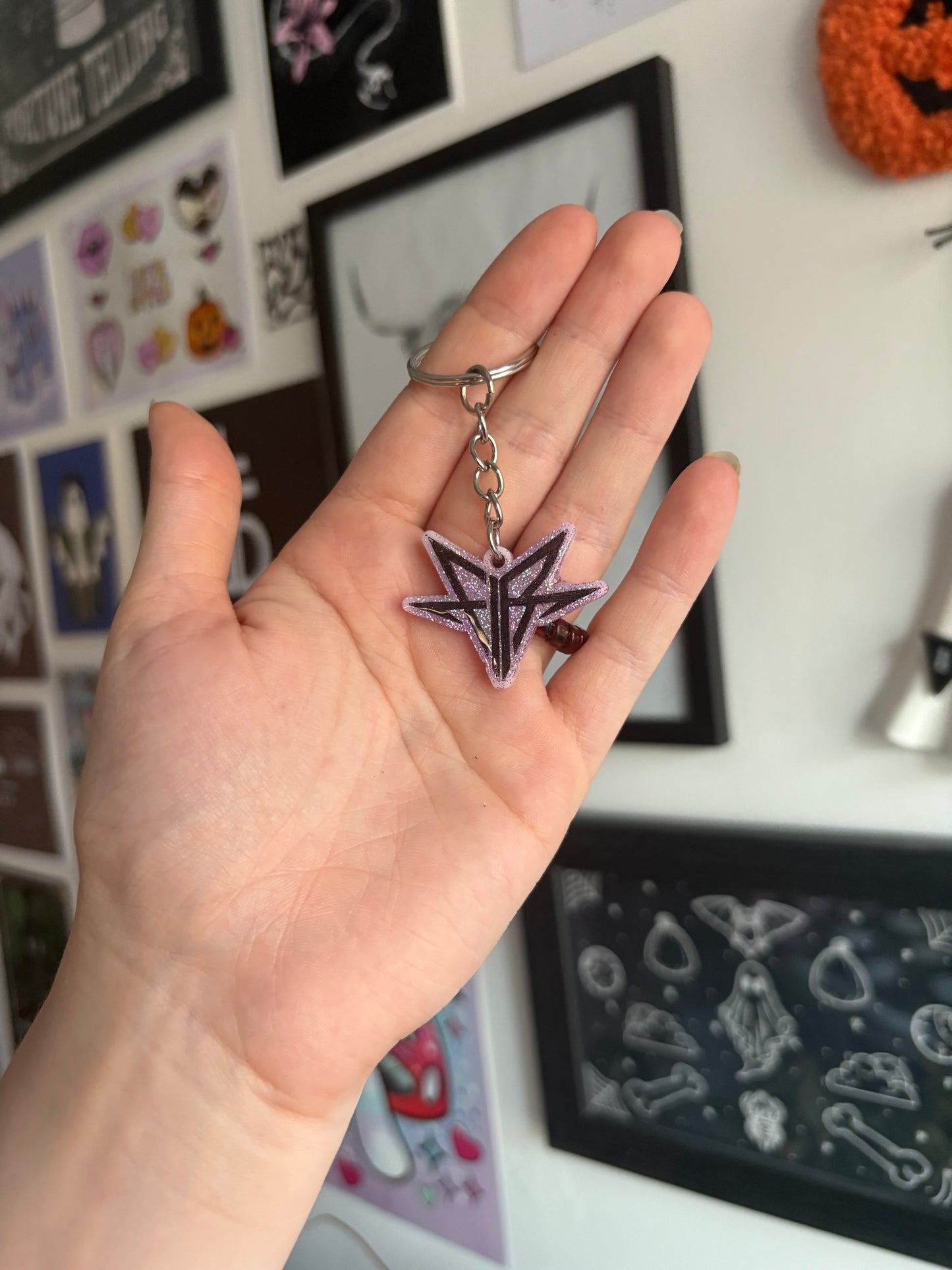 Pink Holographic Falling Backwards Keyring