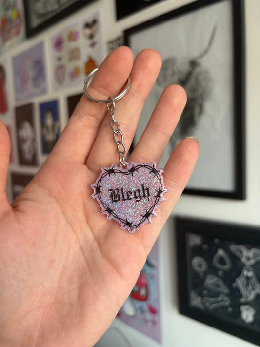 Pink Holographic Blegh Barbed Heart Keyring