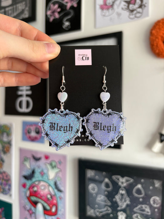 Lilac Holographic Blegh Barbed Heart Earrings