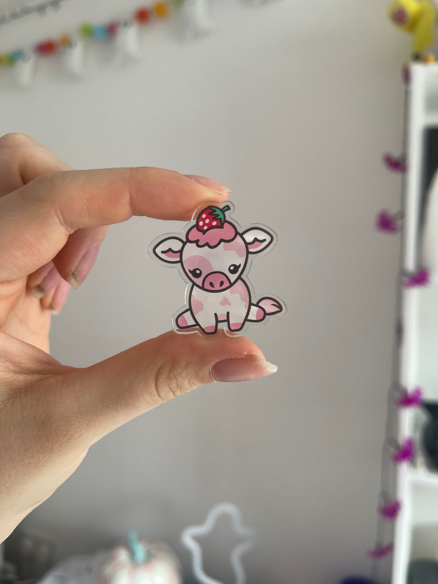 Strawberry Cow Acrylic Pin