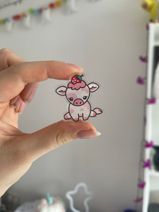 Strawberry Cow Acrylic Pin