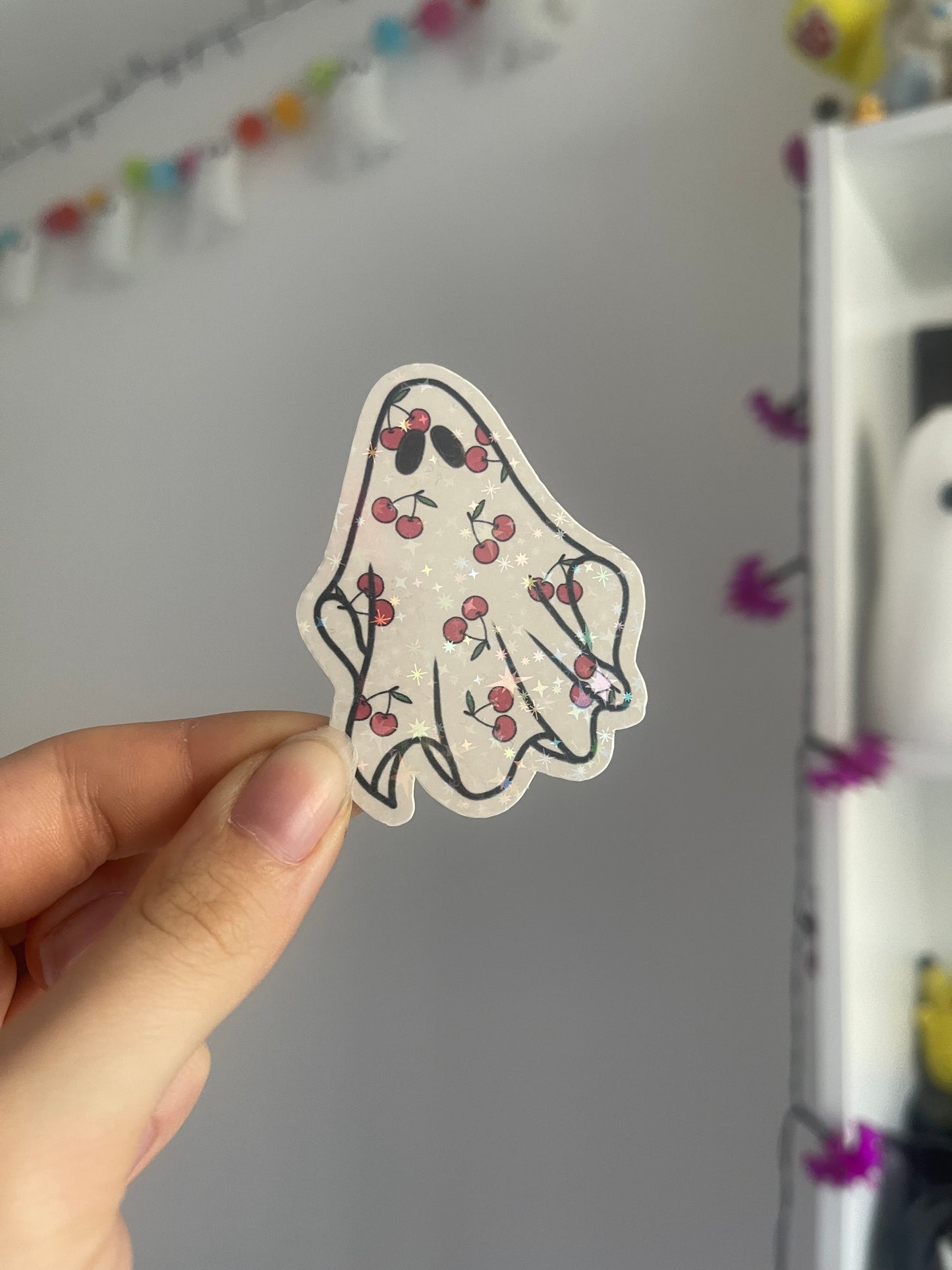 Cherry Ghost Holographic Sticker