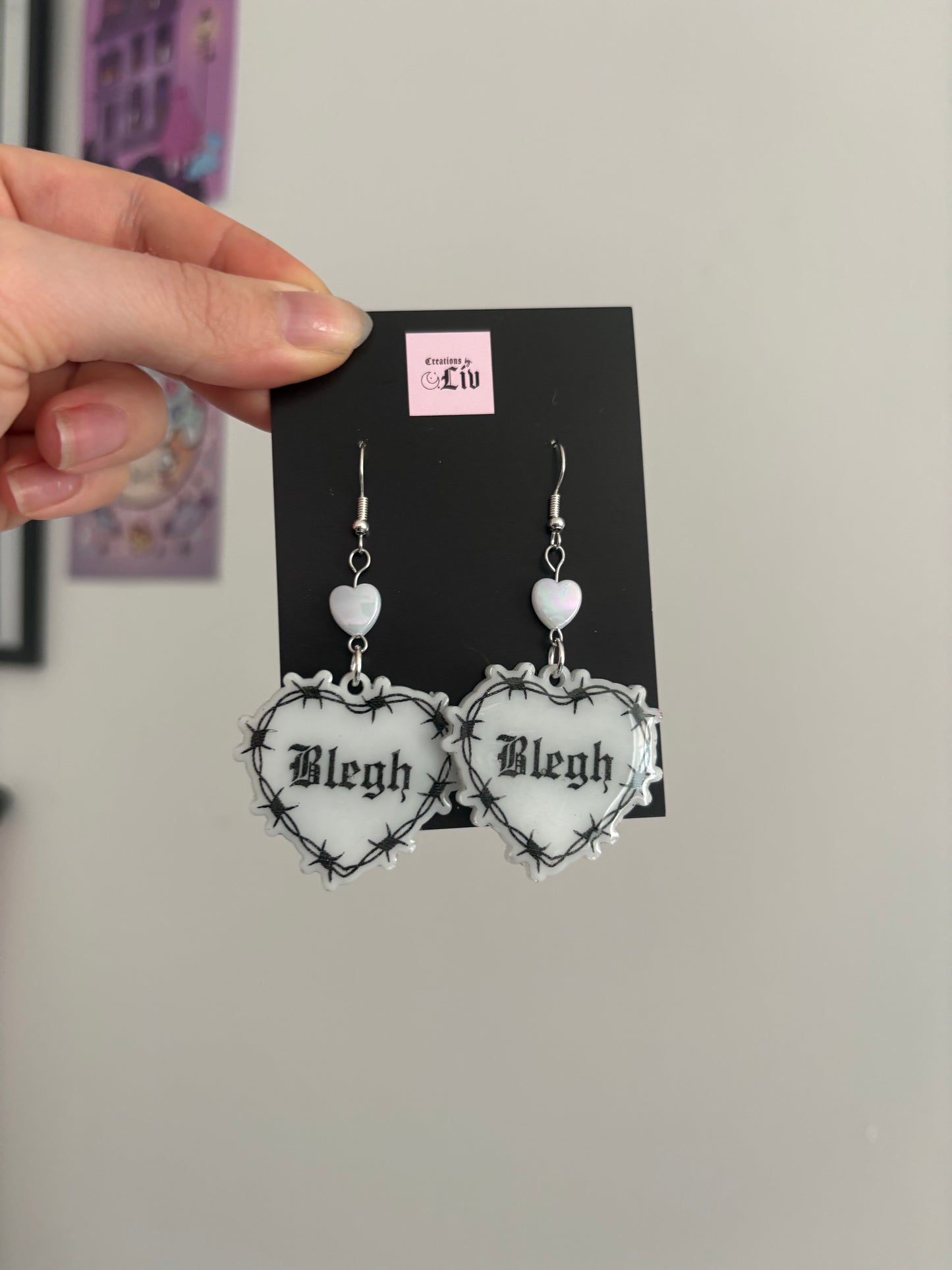 White Blegh Barbed Heart Earrings