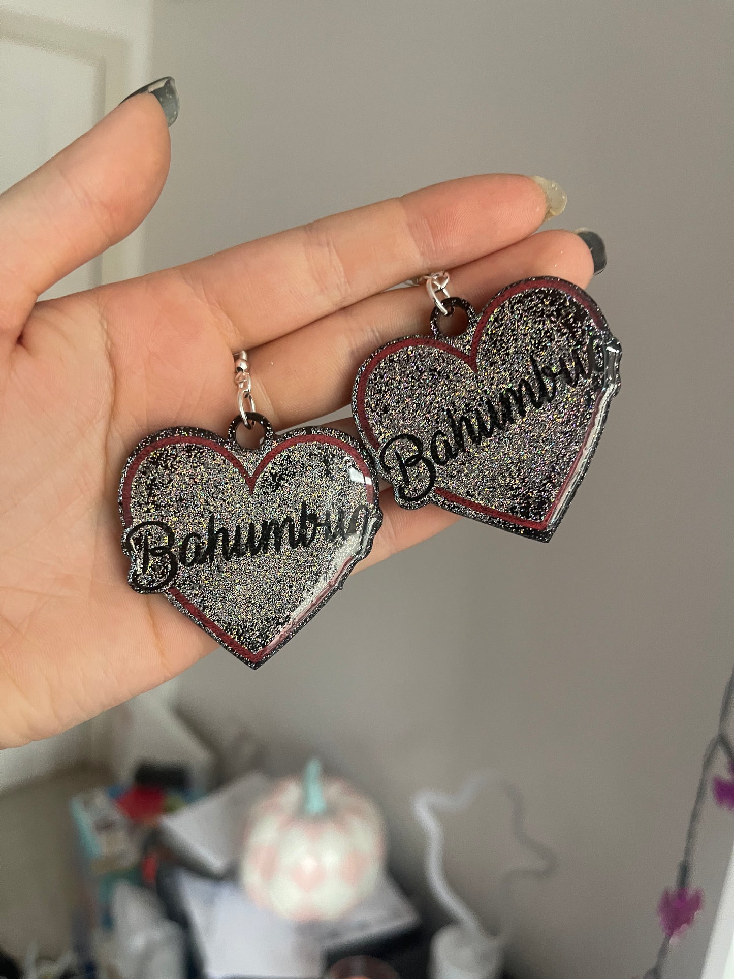 Holographic Bahumbug Red Hearts Earrings