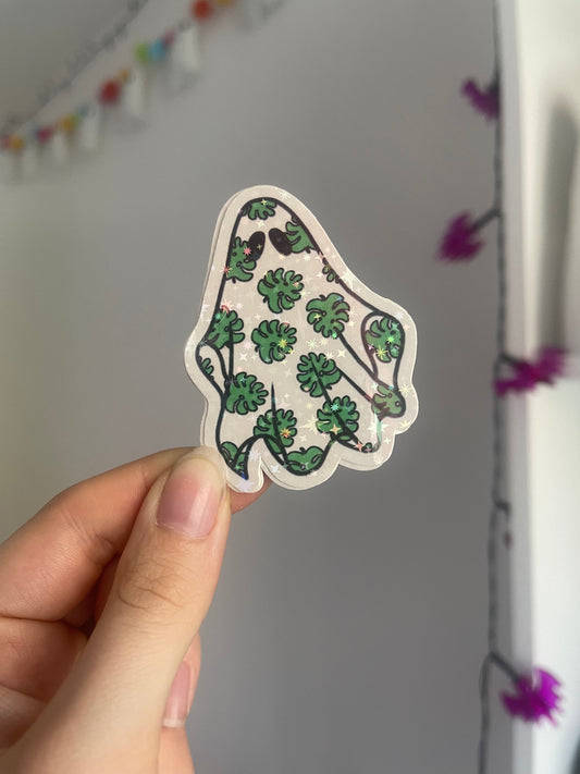 Monstera Ghost Holographic Sticker