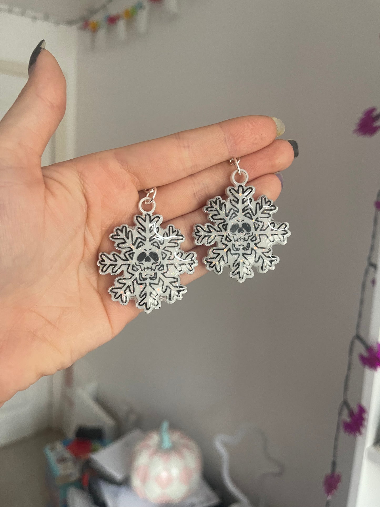 White Skull Snowflake Earrings