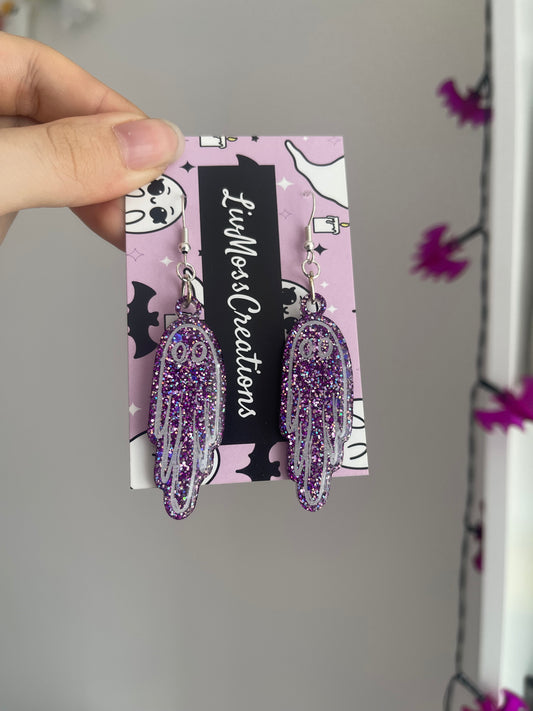 Purple Glittery Ghost Earrings