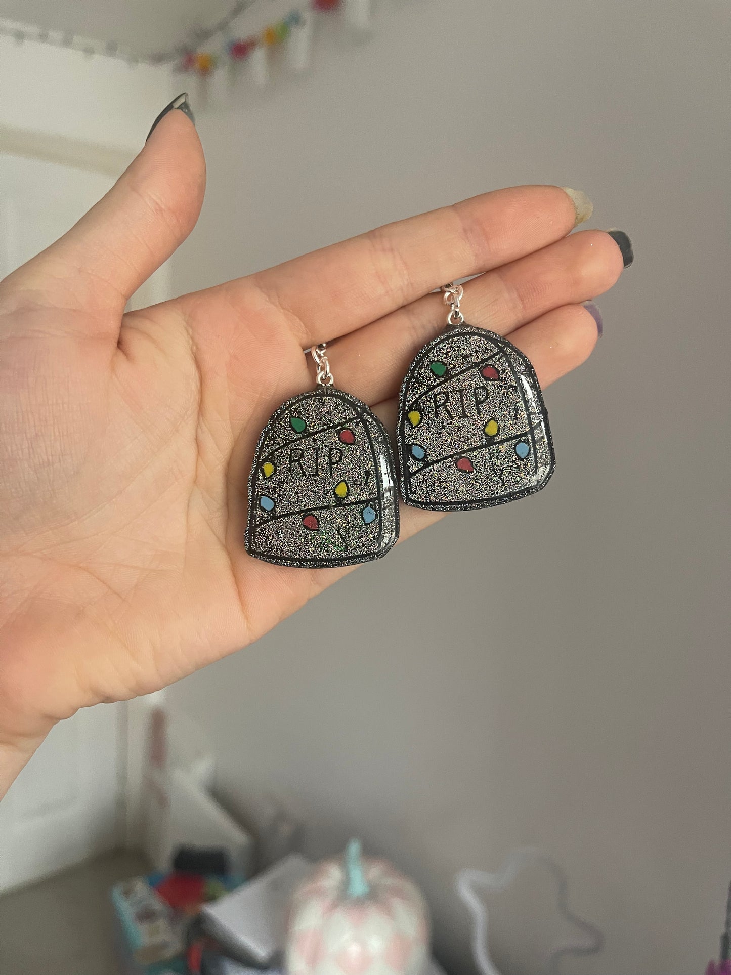 Holographic Christmas Headstones Earrings