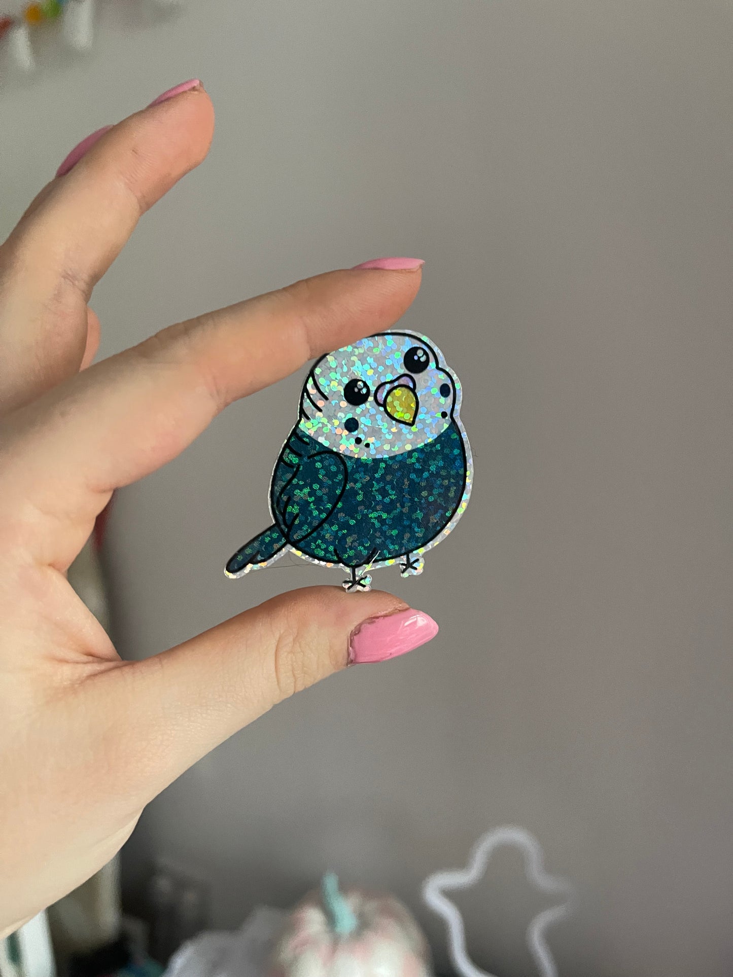 Coke The Budgie Holographic Glitter Sticker