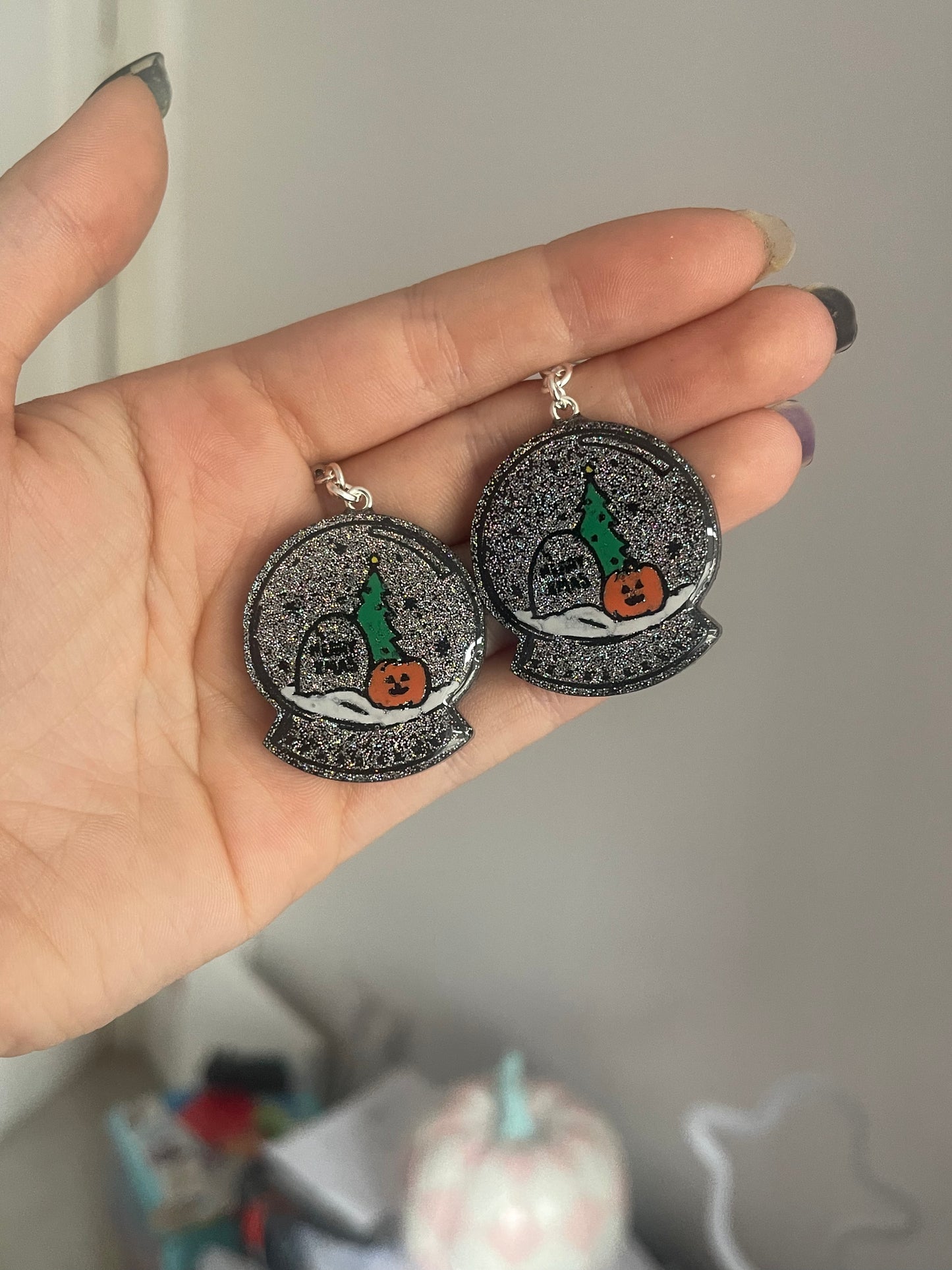 Holographic Spooky Snow Globe Earrings