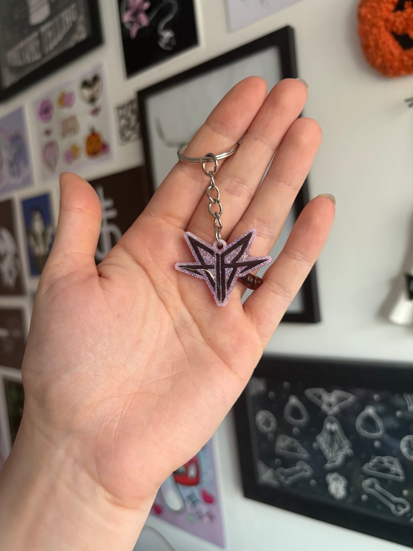 Pink Holographic Falling Backwards Keyring