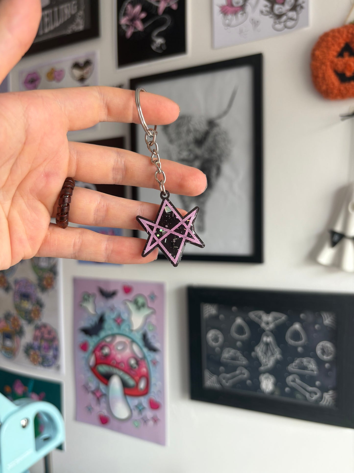 Black & Pink Hexagram Keyring