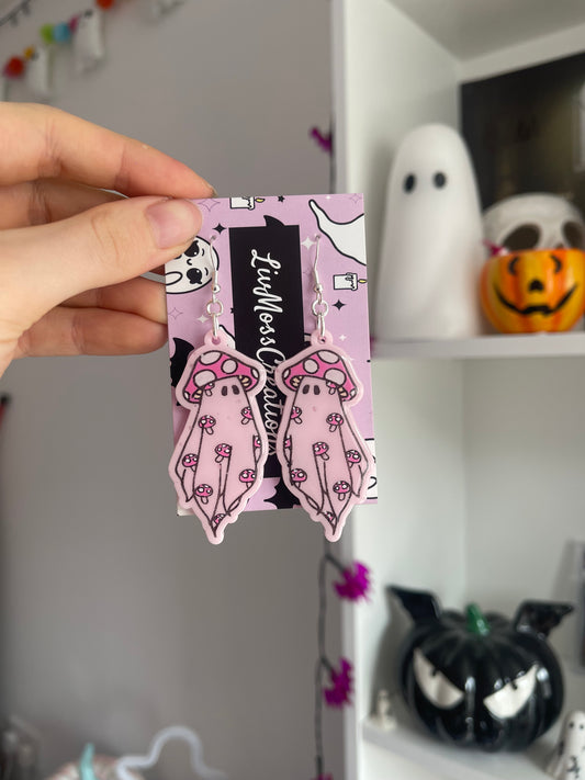 Double Pink Mushroom Ghost Earrings