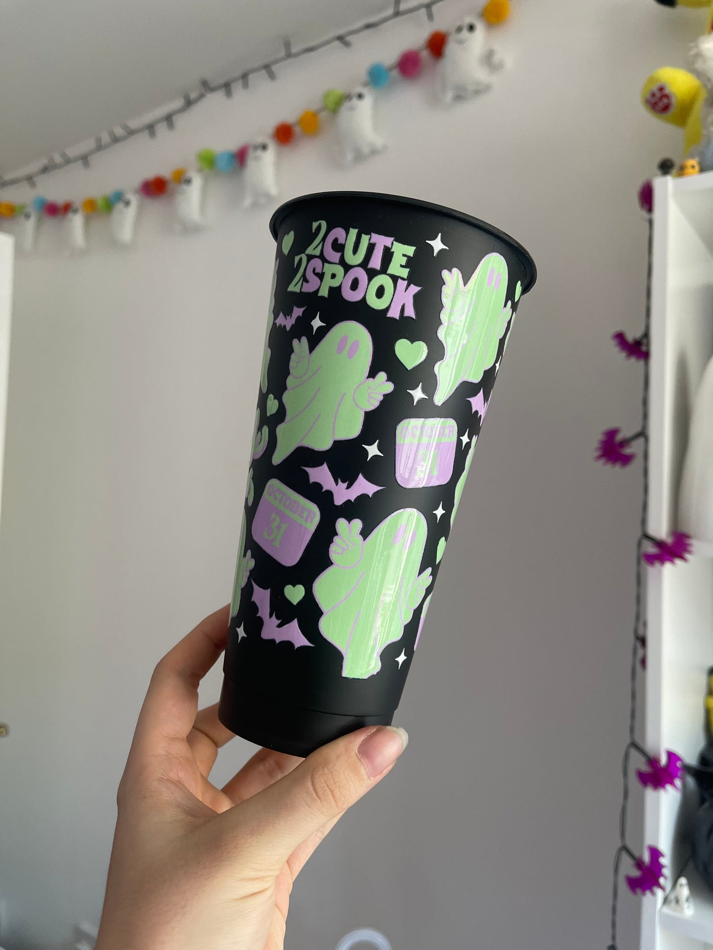 Green Spooky Ghosts Cold Cup