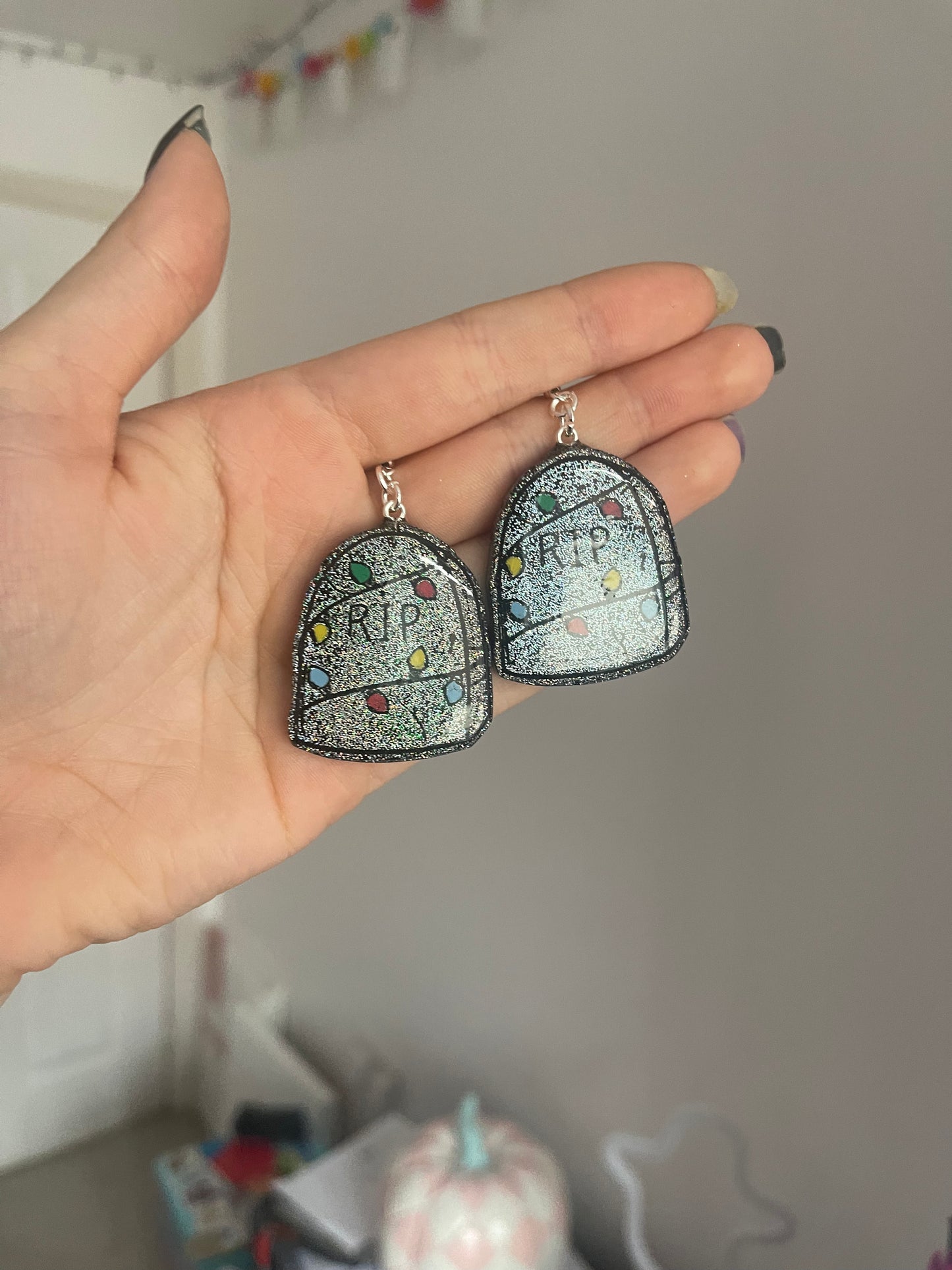 Holographic Christmas Headstones Earrings