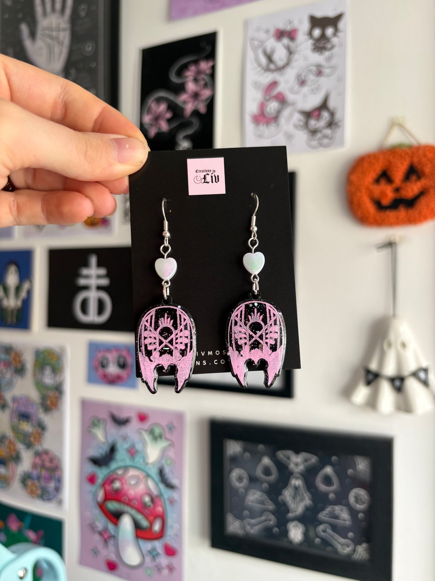 Black & Pink Sleepy Mask Earrings