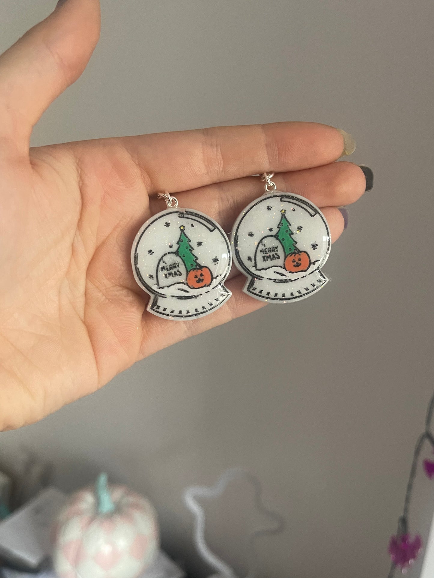 Spooky Snow Globe Earrings