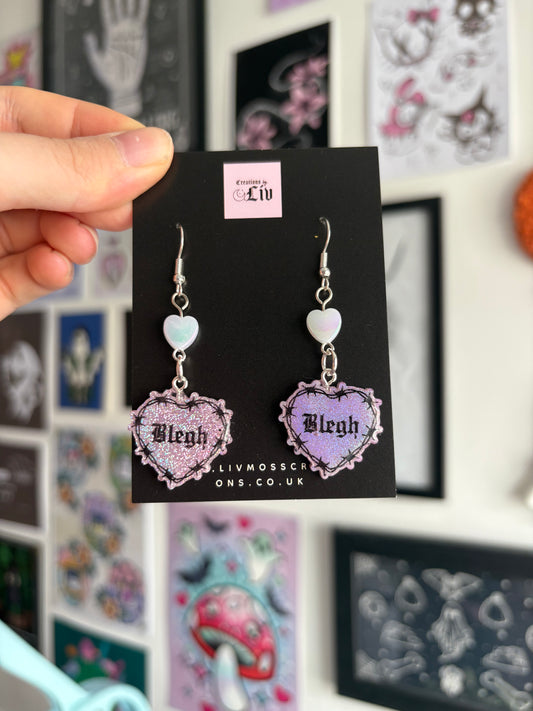 Pink Holographic Small Blegh Barbed Heart Earrings
