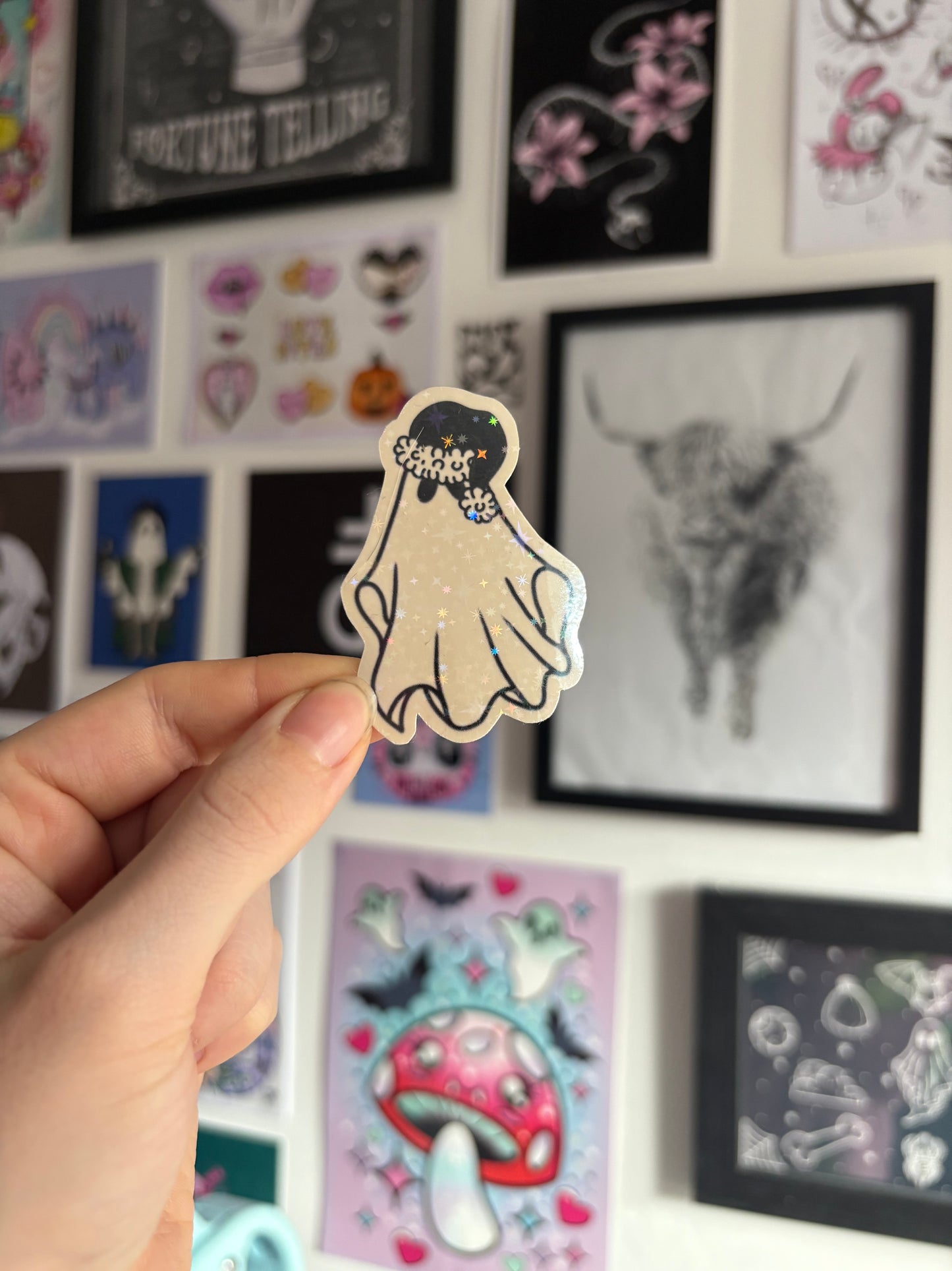 Black Santa Hat Ghost Holographic Sticker