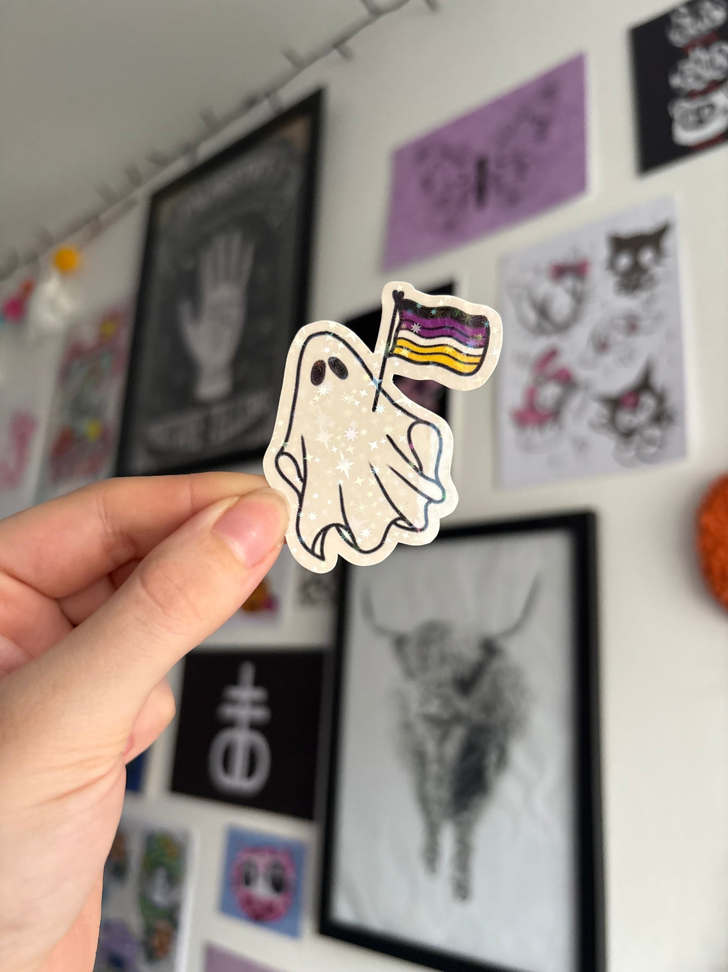 Non-Binary Pride Ghost Holographic Sticker