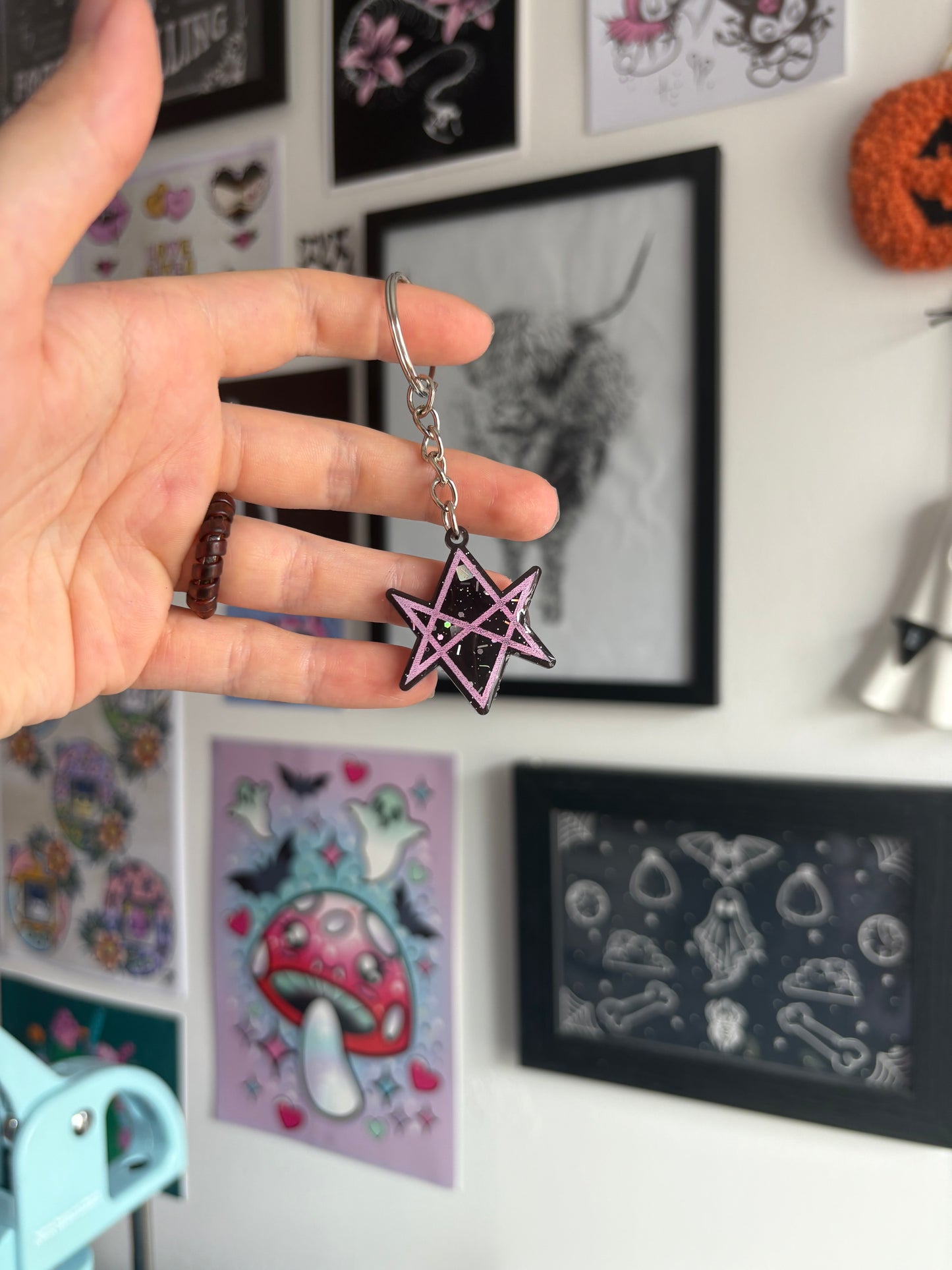 Black & Pink Hexagram Keyring