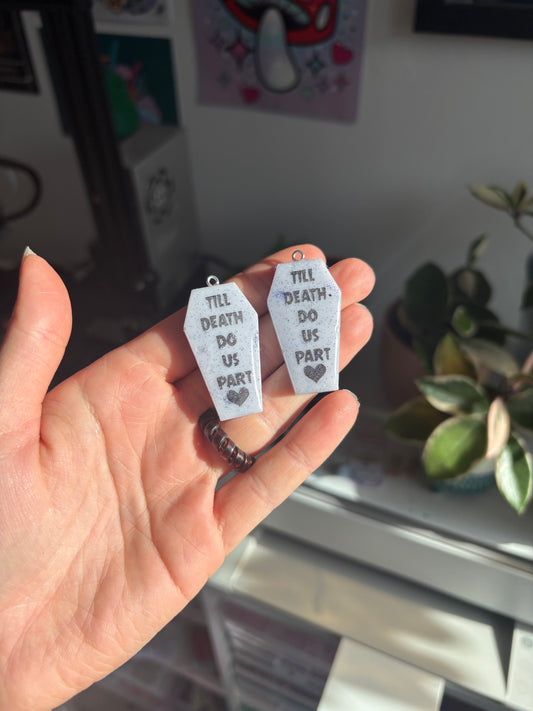 Lilac Til Death Do Us Part Coffin Earrings